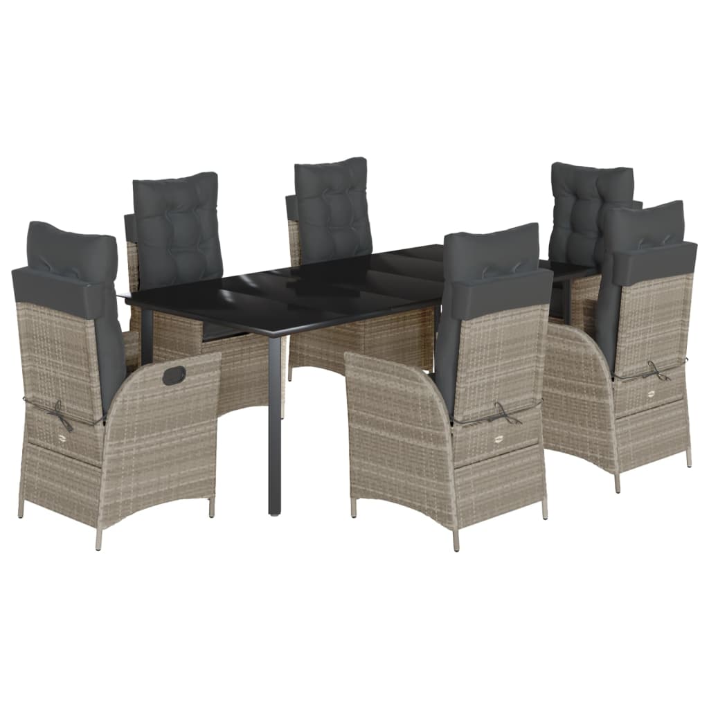 Set da Pranzo da Giardino 7 pz Cuscini Polyrattan Grigio Chiaro 3213291