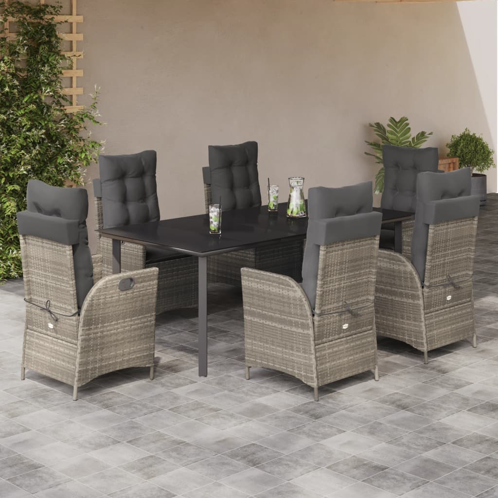 Set da Pranzo da Giardino 7 pz Cuscini Polyrattan Grigio Chiaro 3213291