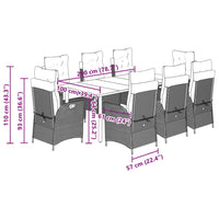 Set Pranzo da Giardino 9pz con Cuscini Grigio Chiaro Polyrattan 3213292