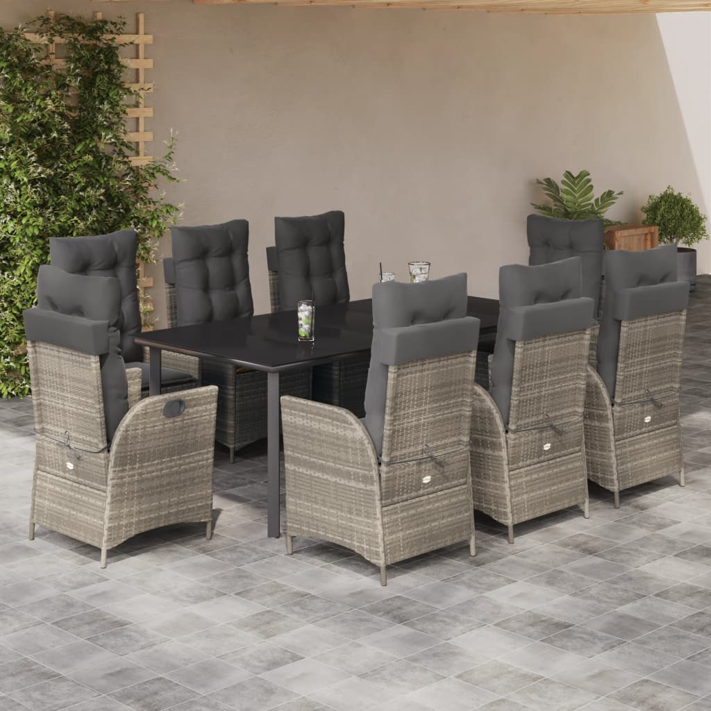 Set Pranzo da Giardino 9pz con Cuscini Grigio Chiaro Polyrattan 3213292