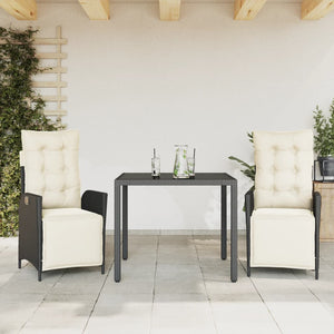 Set da Pranzo da Giardino 3 pz con Cuscini Nero in Polyrattan 3213314