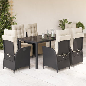 Set da Pranzo da Giardino 7 pz Nero con Cuscini in Polyrattan 3213317