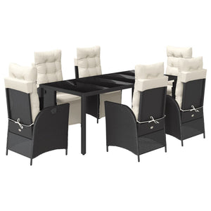 Set da Pranzo da Giardino 7 pz Nero con Cuscini in Polyrattan 3213318