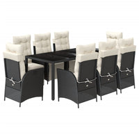 Set da Pranzo da Giardino 9 pz con Cuscini Nero in Polyrattan 3213319