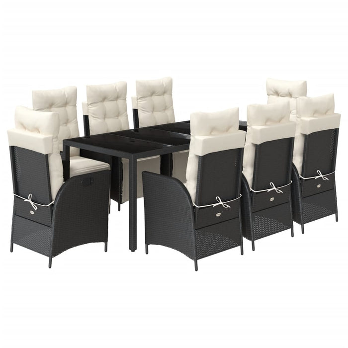 Set da Pranzo da Giardino 9 pz con Cuscini Nero in Polyrattan 3213319