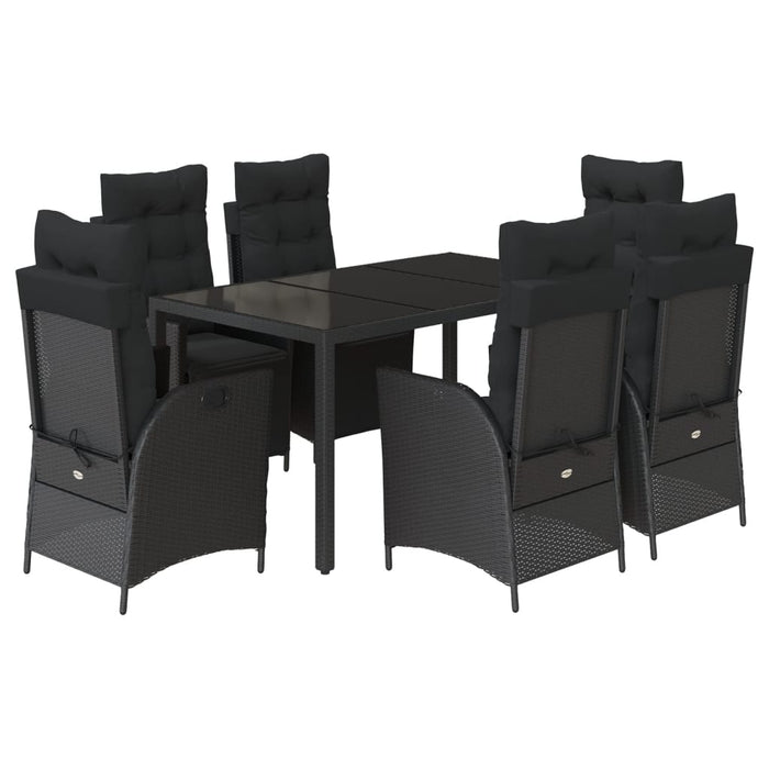 Set da Pranzo da Giardino 7 pz Nero con Cuscini in Polyrattan 3213323