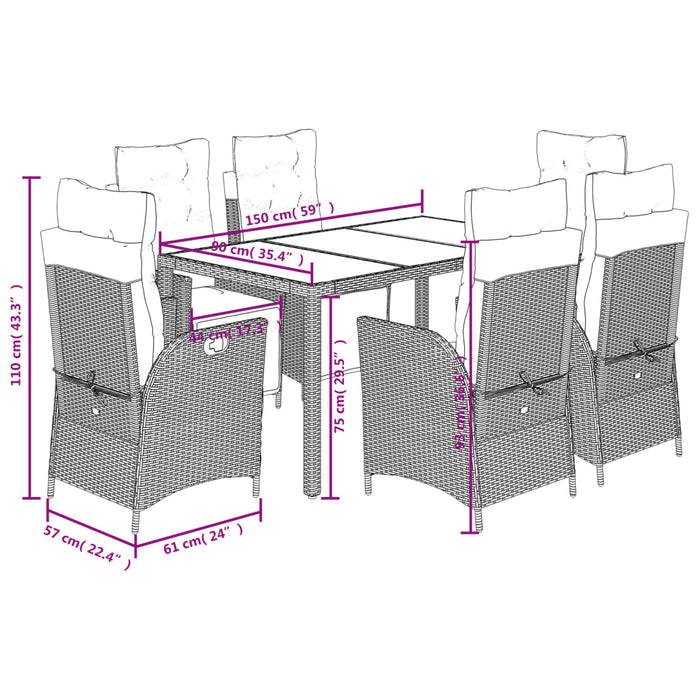 Set da Pranzo da Giardino 7 pz Nero con Cuscini in Polyrattan 3213323