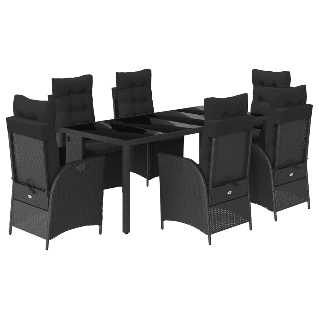 Set da Pranzo da Giardino 7 pz Nero con Cuscini in Polyrattan 3213324