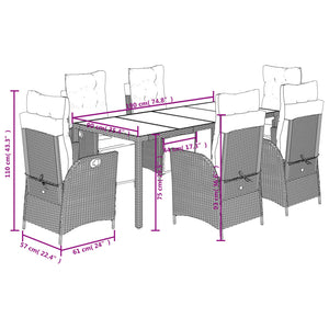 Set da Pranzo da Giardino 7 pz Nero con Cuscini in Polyrattan 3213324