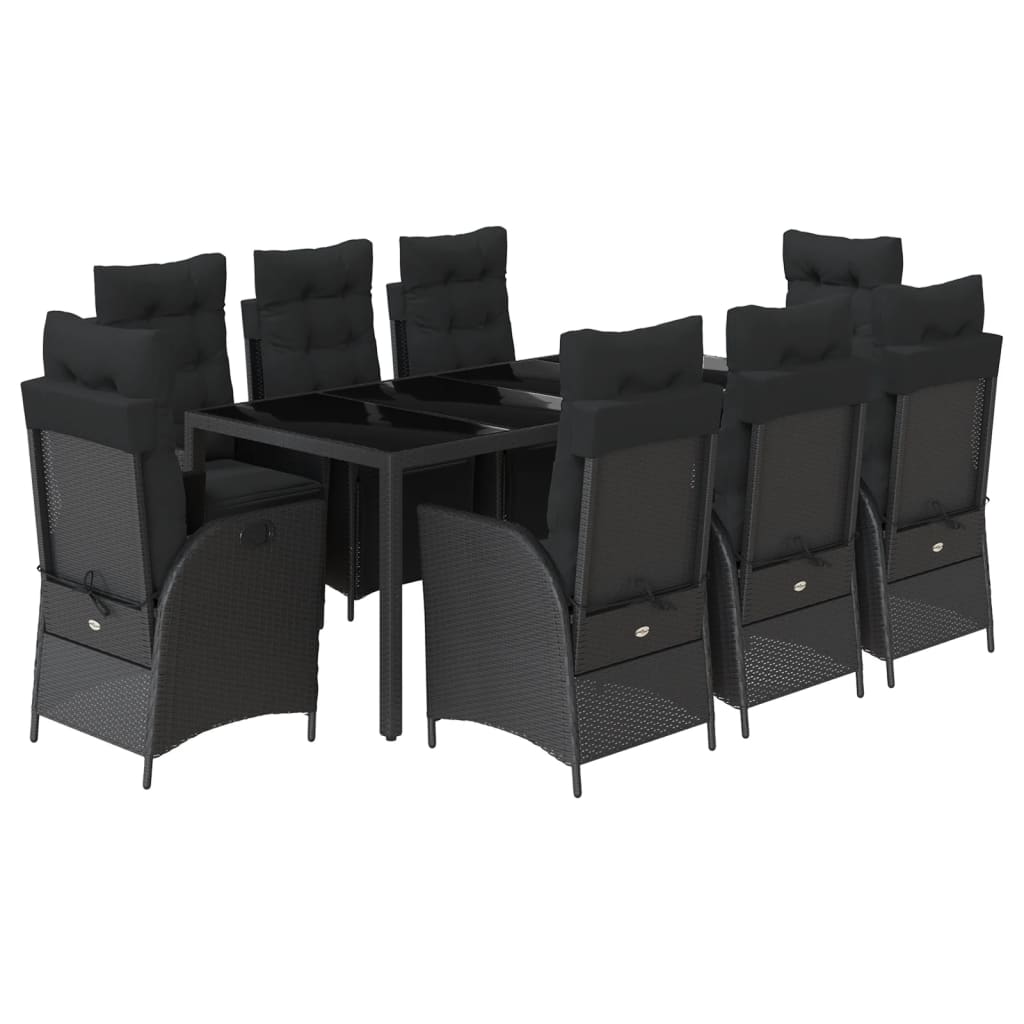 Set da Pranzo da Giardino 9 pz con Cuscini Nero in Polyrattan 3213325