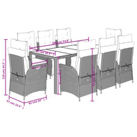 Set da Pranzo da Giardino 9 pz con Cuscini Nero in Polyrattan 3213325