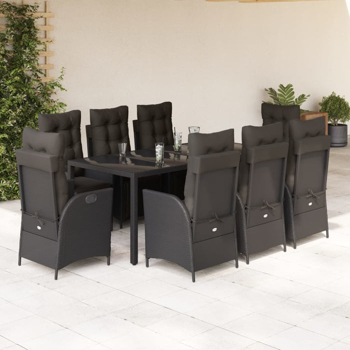 Set da Pranzo da Giardino 9 pz con Cuscini Nero in Polyrattan 3213325