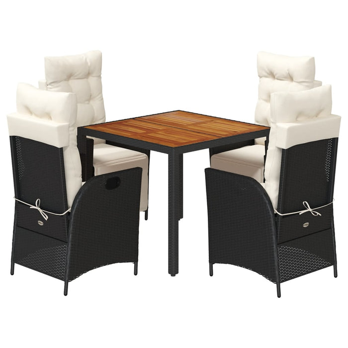 Set da Pranzo da Giardino 5 pz Nero con Cuscini in Polyrattan 3213333