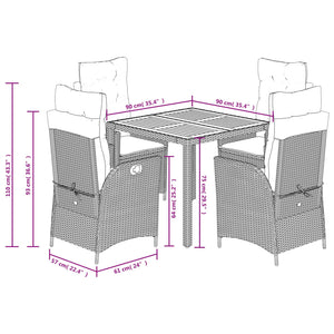 Set da Pranzo da Giardino 5 pz Nero con Cuscini in Polyrattan 3213333