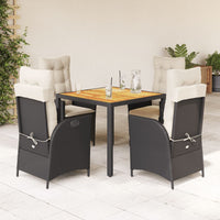 Set da Pranzo da Giardino 5 pz Nero con Cuscini in Polyrattan 3213333