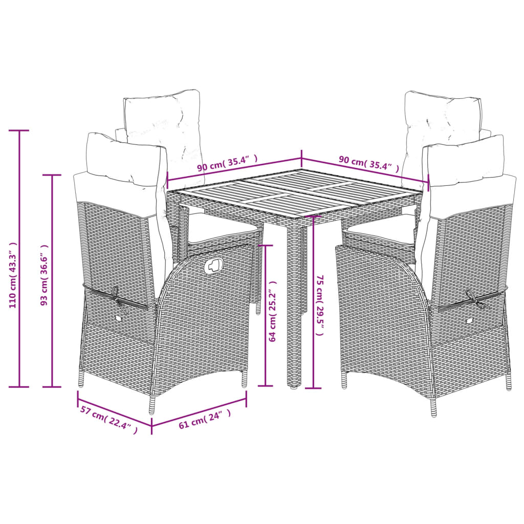 Set da Pranzo da Giardino 5 pz con Cuscini in Polyrattan Grigio 3213345