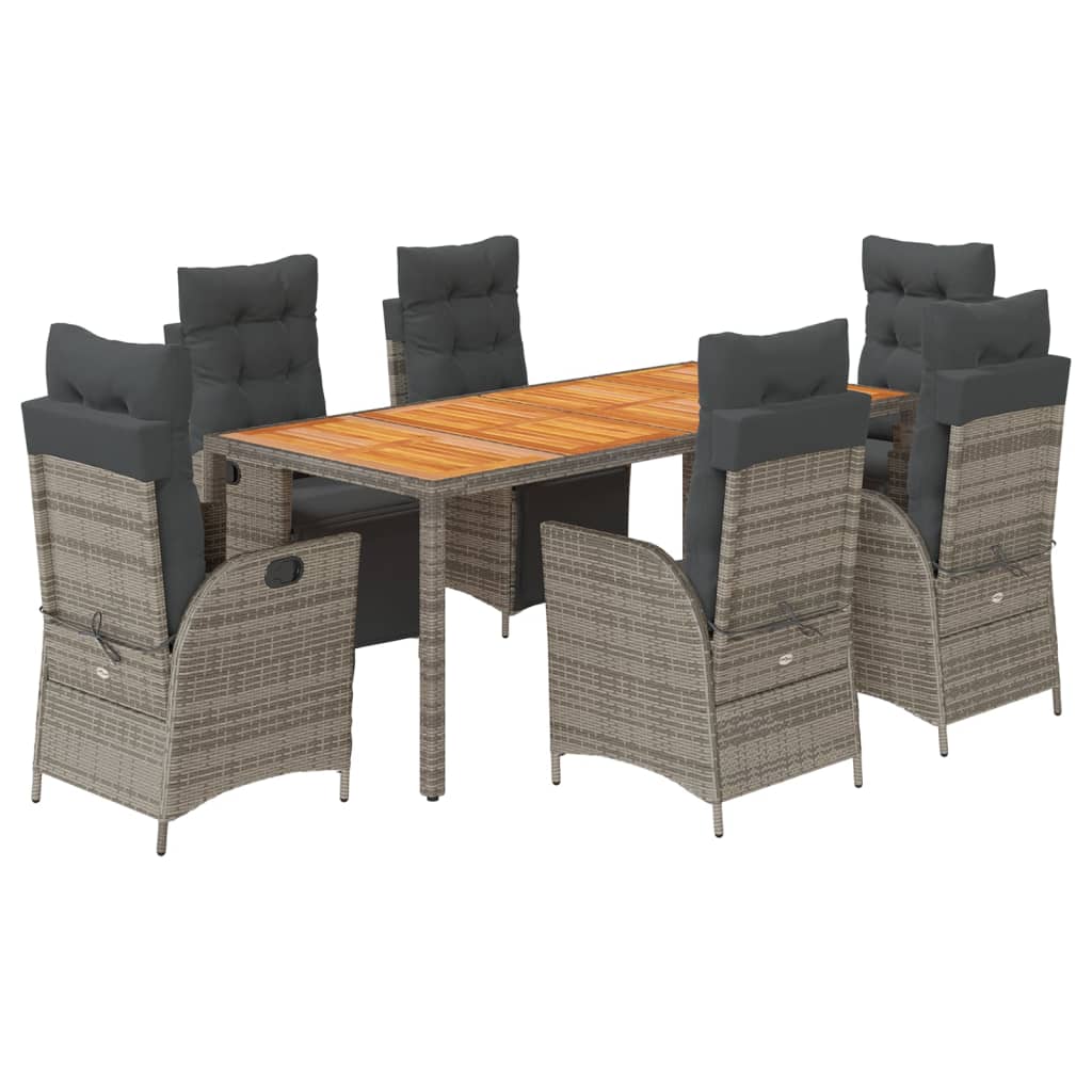 Set da Pranzo da Giardino 7 pz con Cuscini in Polyrattan Grigio 3213348