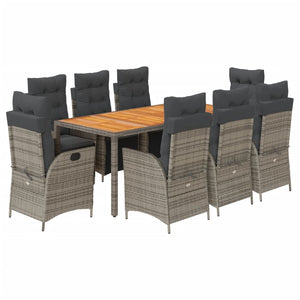 Set da Pranzo da Giardino 9 pz con Cuscini in Polyrattan Grigio 3213349