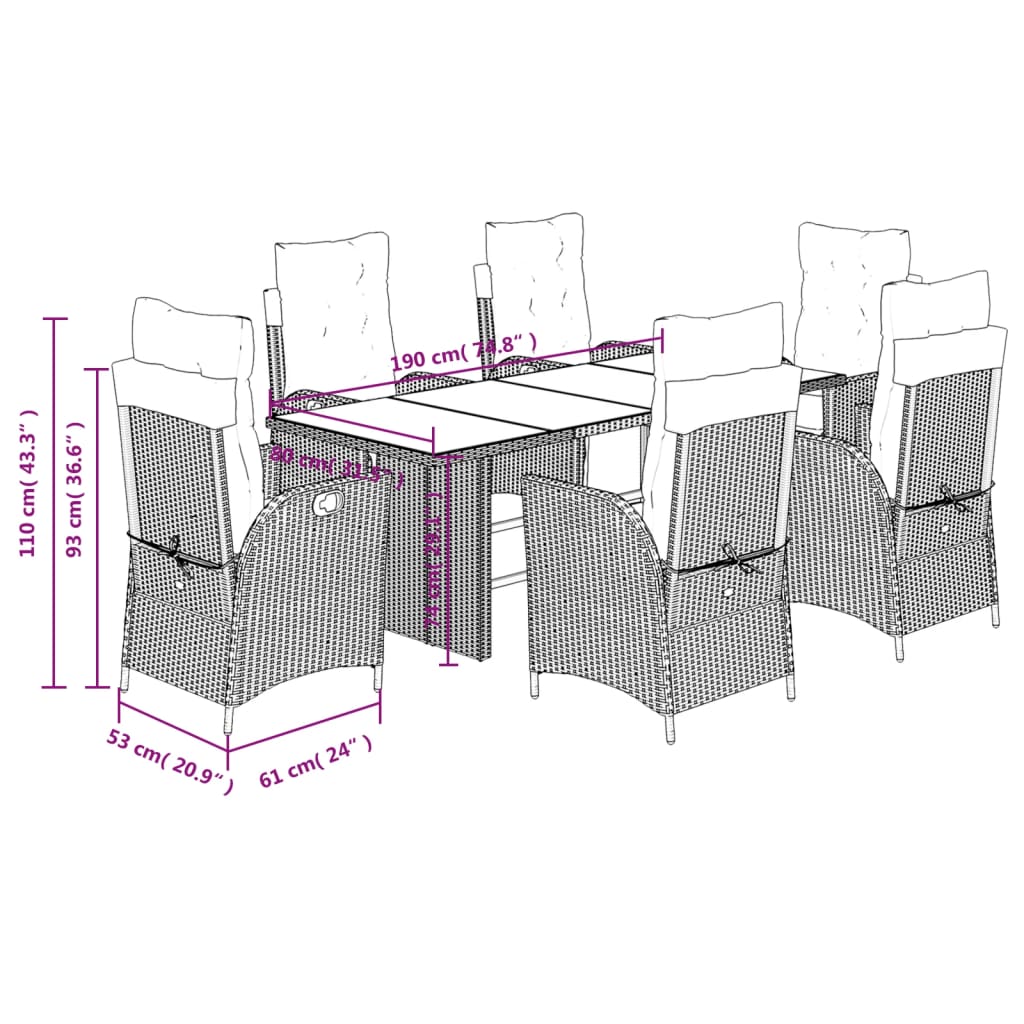 Set da Pranzo da Giardino 7pz con Cuscini in Polyrattan Marrone 3213354