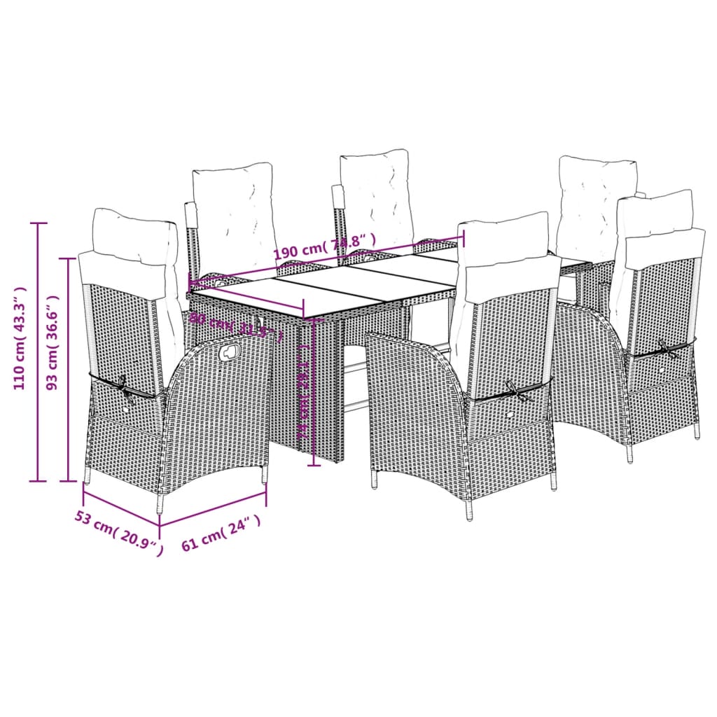 Set da Pranzo da Giardino 7 pz con Cuscini in Polyrattan Grigio 3213356