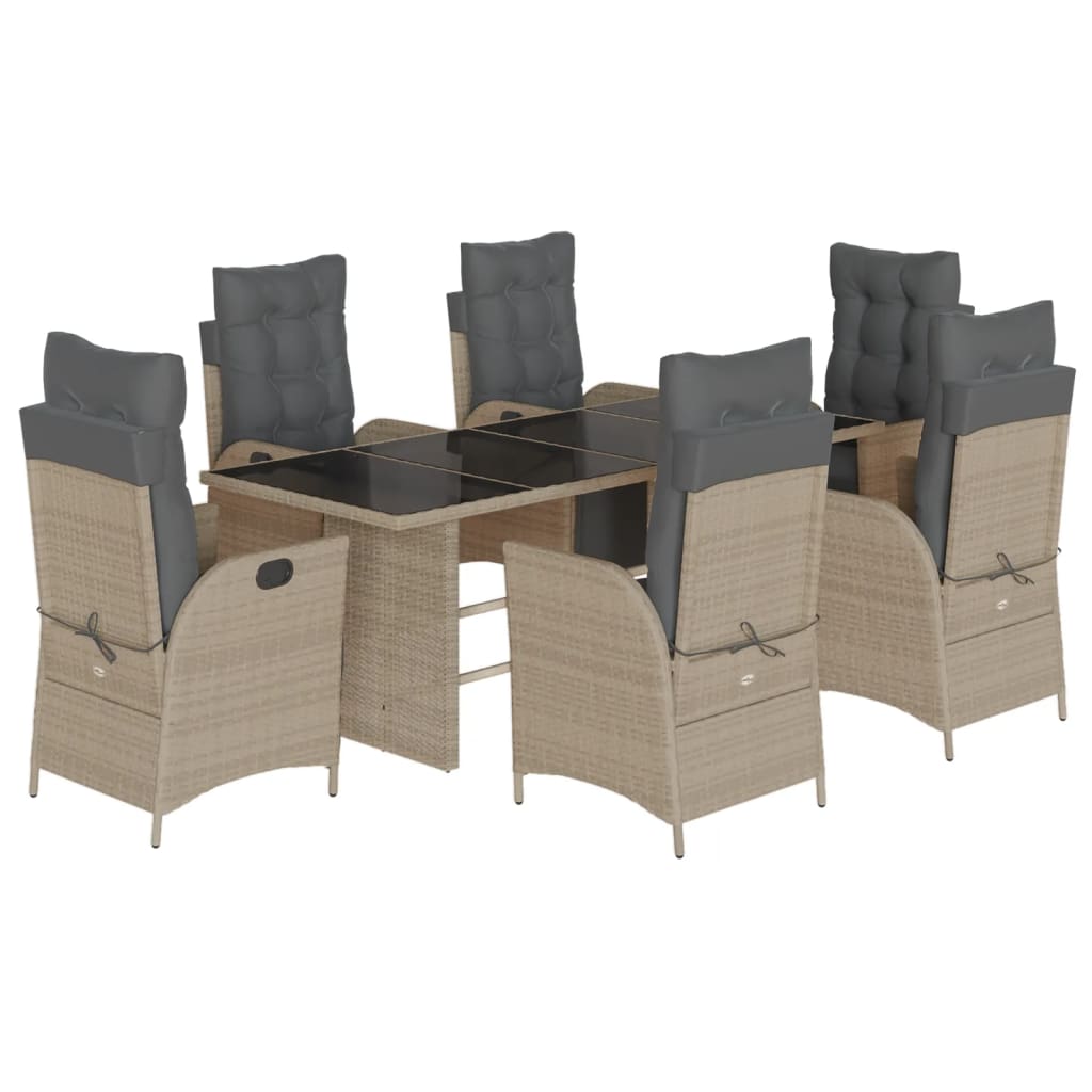 Set da Pranzo da Giardino 7 pz Cuscini Polyrattan Grigio Chiaro 3213362