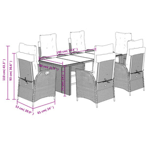 Set da Pranzo da Giardino 7 pz Cuscini Polyrattan Grigio Chiaro 3213362