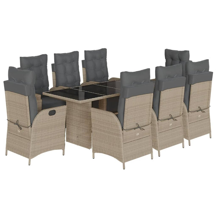 Set Pranzo da Giardino 9pz con Cuscini Grigio Chiaro Polyrattan 3213363