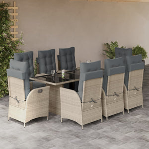 Set Pranzo da Giardino 9pz con Cuscini Grigio Chiaro Polyrattan 3213363