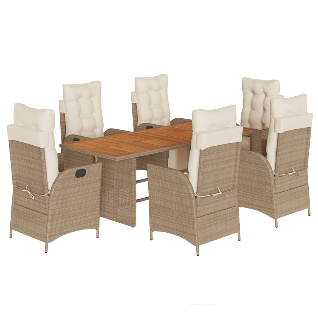 Set da Pranzo da Giardino 7 pz con Cuscini Beige in Polyrattan 3213372