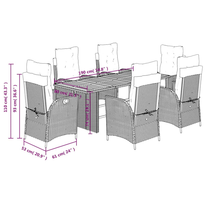 Set da Pranzo da Giardino 7 pz con Cuscini Beige in Polyrattan 3213372