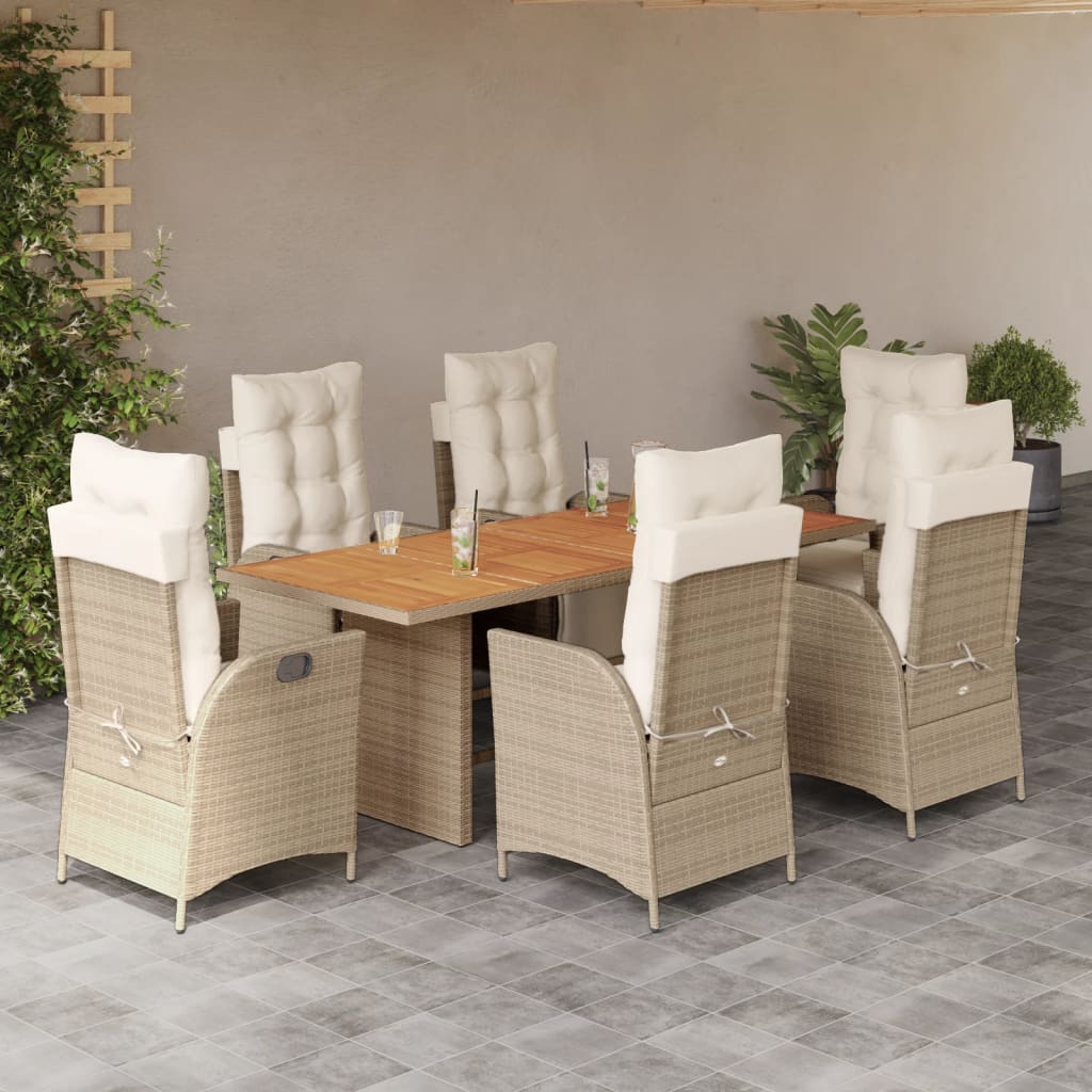 Set da Pranzo da Giardino 7 pz con Cuscini Beige in Polyrattan 3213372