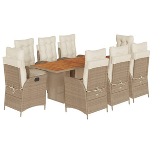 Set da Pranzo da Giardino 9 pz con Cuscini Beige in Polyrattan 3213373