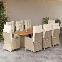 Set da Pranzo da Giardino 9 pz con Cuscini Beige in Polyrattan 3213373