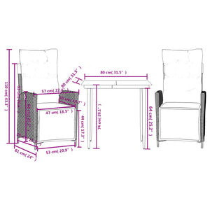 Set da Pranzo da Giardino 3 pz con Cuscini Nero in Polyrattan 3213378