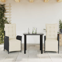 Set da Pranzo da Giardino 3 pz con Cuscini Nero in Polyrattan 3213385