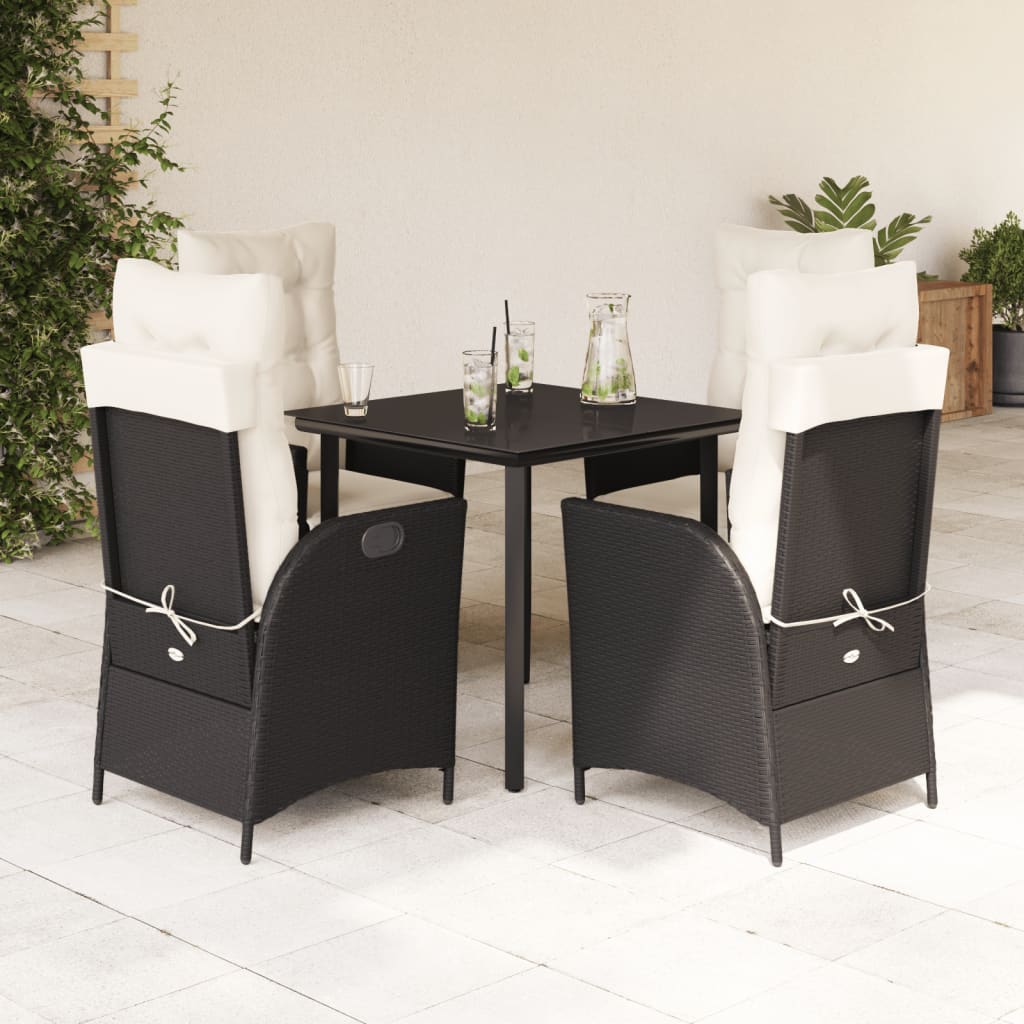 Set da Pranzo da Giardino 5 pz Nero con Cuscini in Polyrattan 3213386