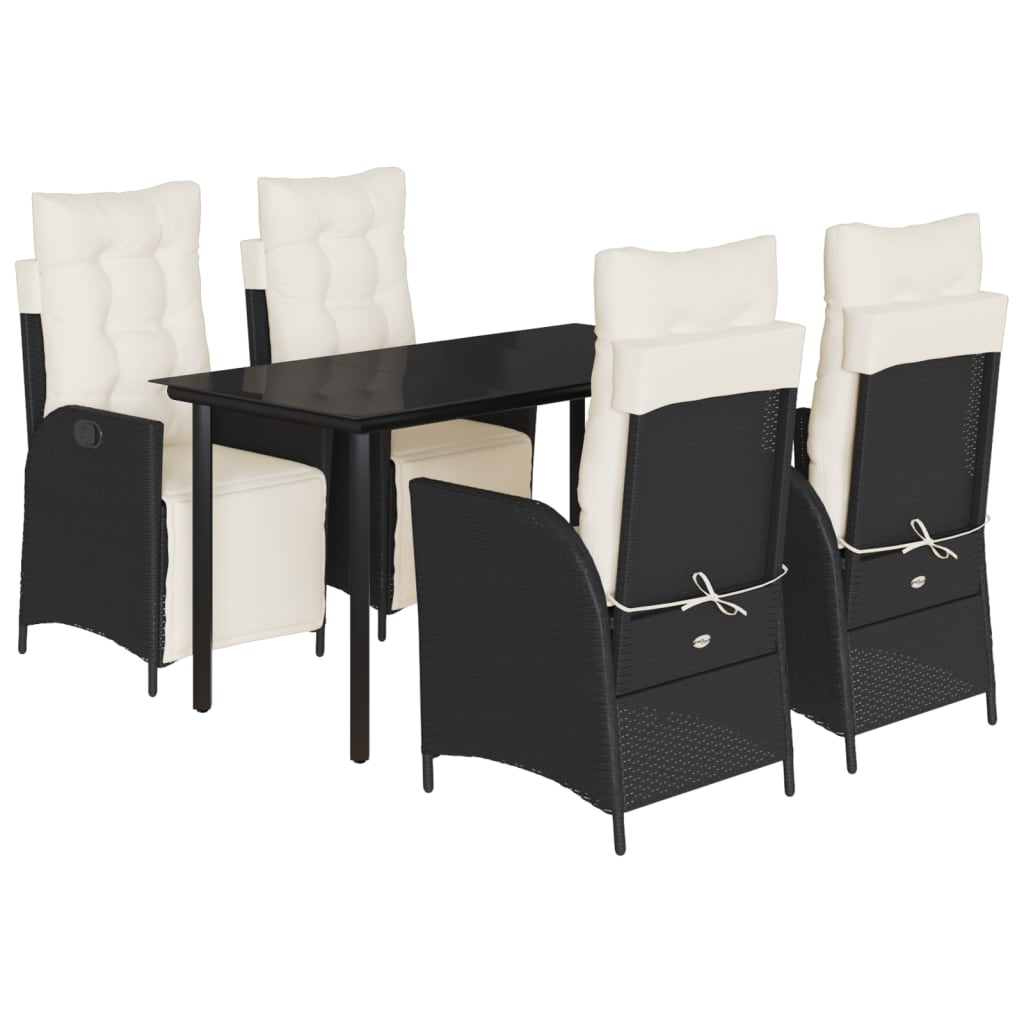 Set da Pranzo da Giardino 5 pz Nero con Cuscini in Polyrattan 3213387