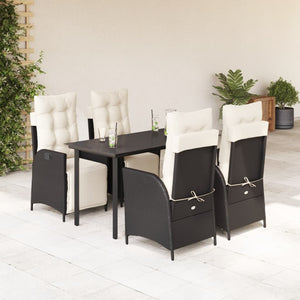 Set da Pranzo da Giardino 5 pz Nero con Cuscini in Polyrattan 3213387