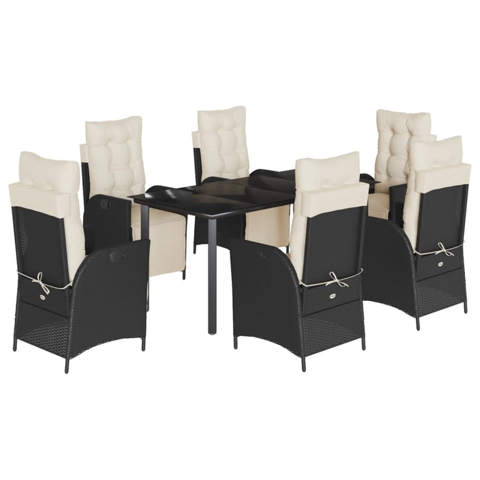 Set da Pranzo da Giardino 7 pz Nero con Cuscini in Polyrattan 3213389