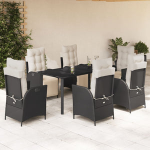 Set da Pranzo da Giardino 7 pz Nero con Cuscini in Polyrattan 3213389