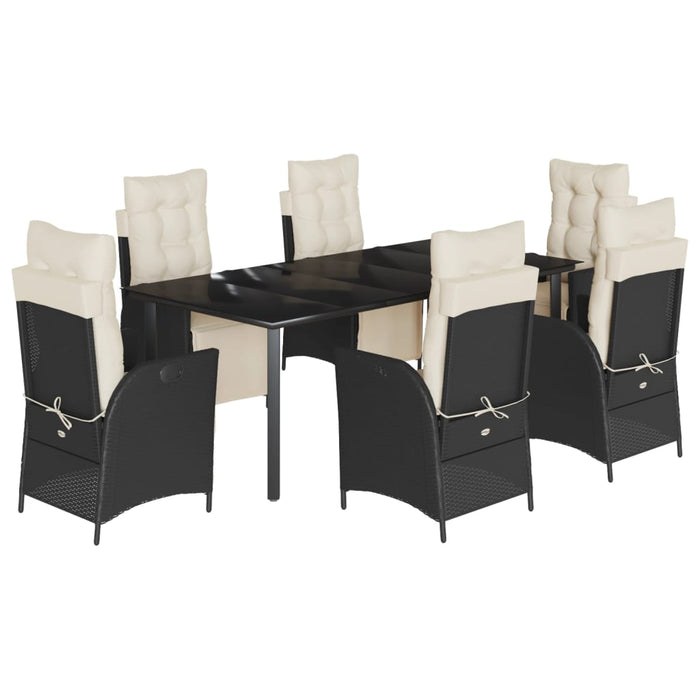 Set da Pranzo da Giardino 7 pz Nero con Cuscini in Polyrattan 3213390