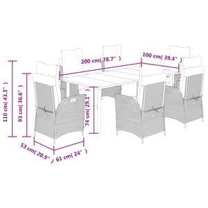 Set da Pranzo da Giardino 7 pz Nero con Cuscini in Polyrattan 3213390