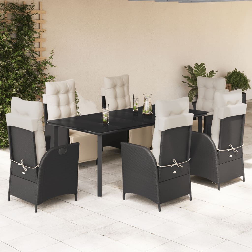 Set da Pranzo da Giardino 7 pz Nero con Cuscini in Polyrattan 3213390