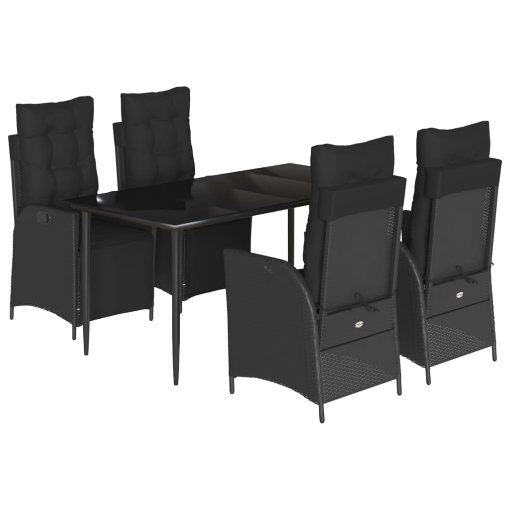 Set da Pranzo da Giardino 5 pz Nero con Cuscini in Polyrattan 3213395