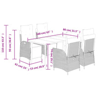 Set da Pranzo da Giardino 5 pz Nero con Cuscini in Polyrattan 3213395