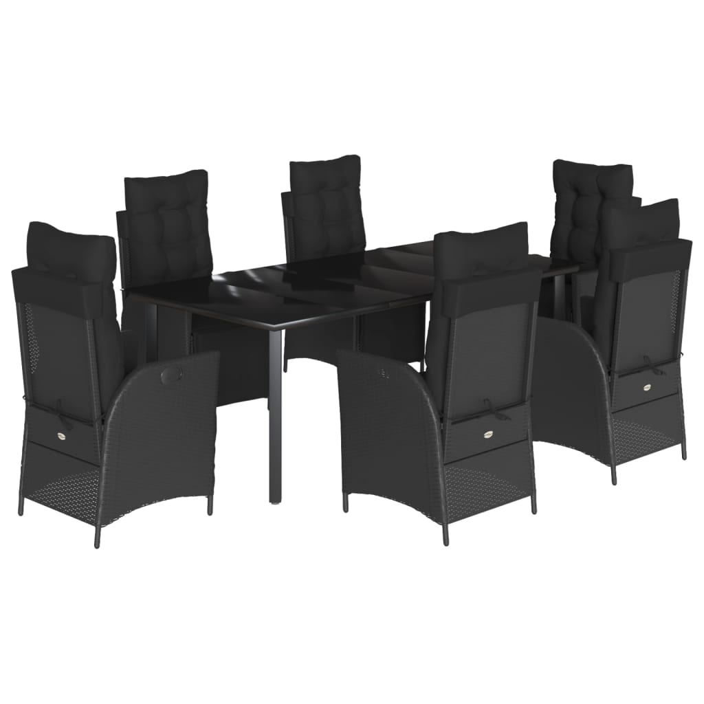 Set da Pranzo da Giardino 7 pz Nero con Cuscini in Polyrattan 3213404