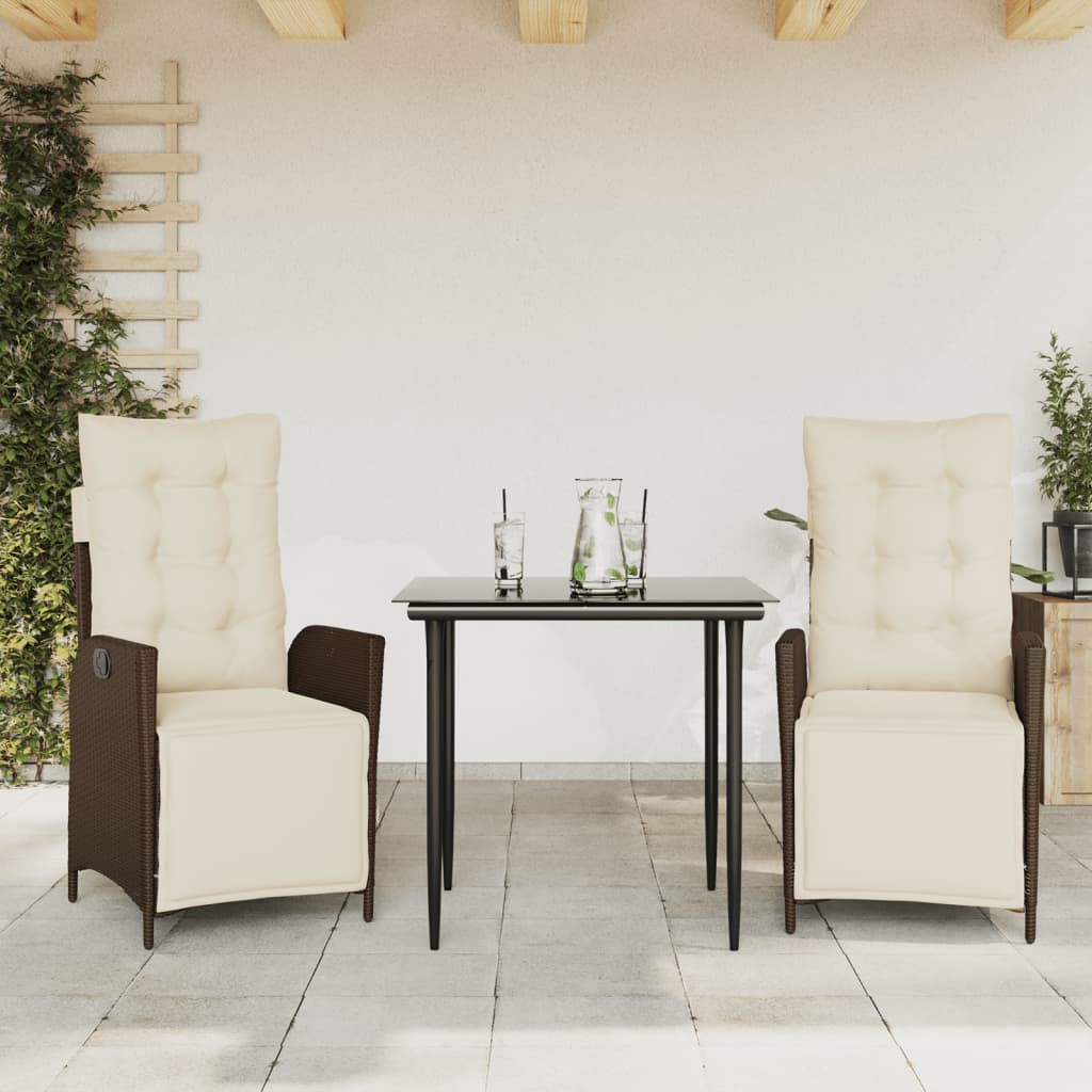 Set da Pranzo da Giardino 3pz con Cuscini in Polyrattan Marrone 3213406