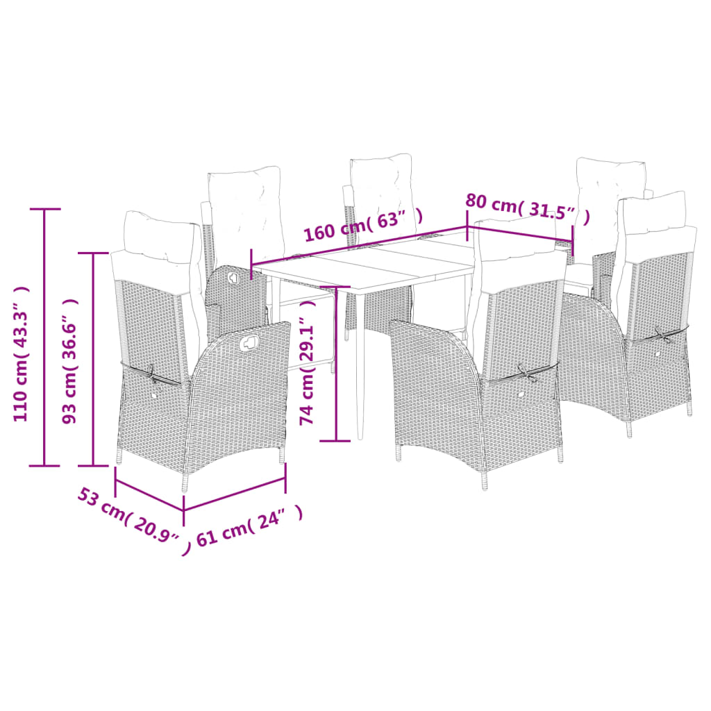 Set da Pranzo da Giardino 7pz con Cuscini in Polyrattan Marrone 3213410