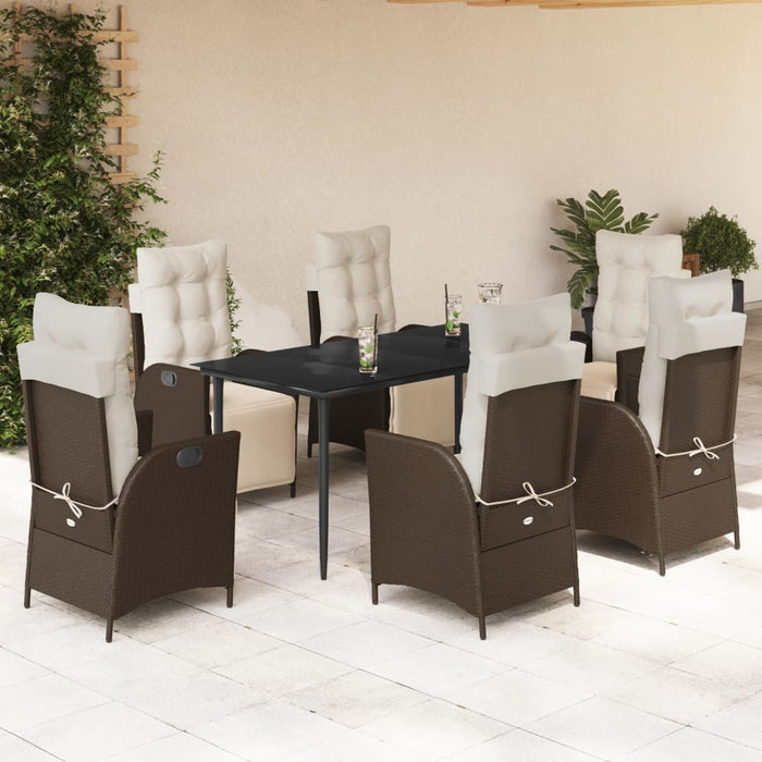 Set da Pranzo da Giardino 7pz con Cuscini in Polyrattan Marrone 3213410