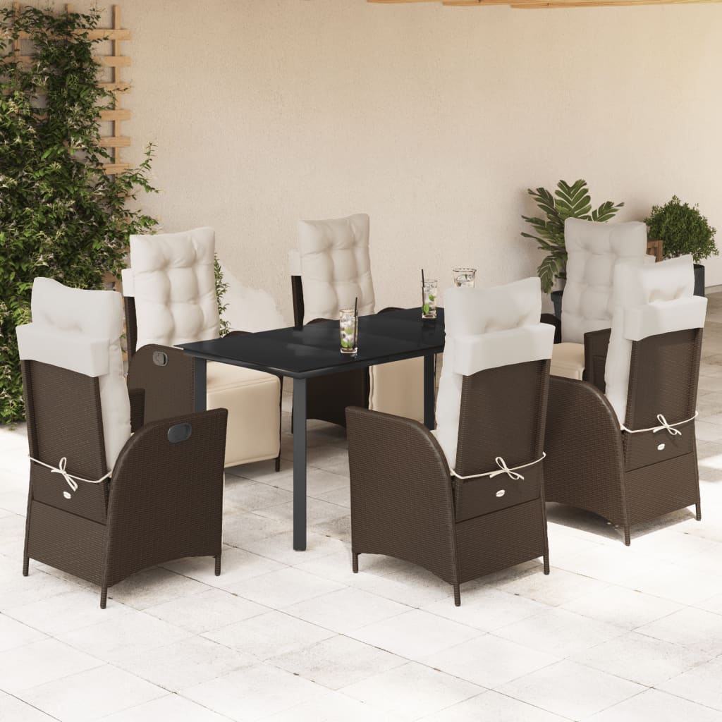 Set da Pranzo da Giardino 7pz con Cuscini in Polyrattan Marrone 3213417